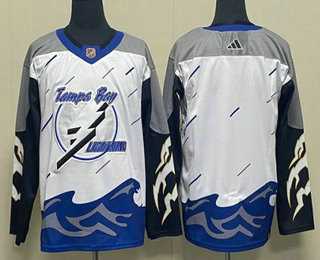 Men%27s Tampa Bay Lightning Blank White 2022 Reverse Retro Stitched Jersey